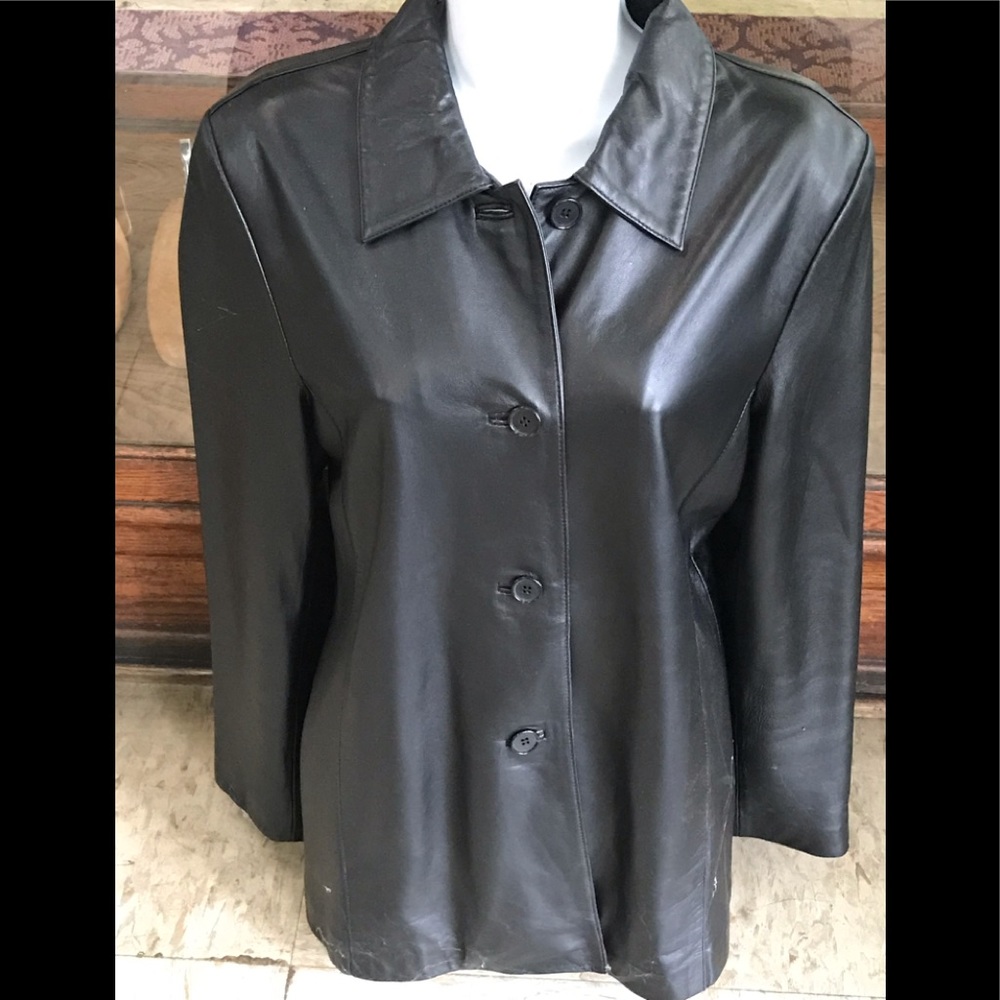 Garson by Rem Garson Black Leather Coat Size 10